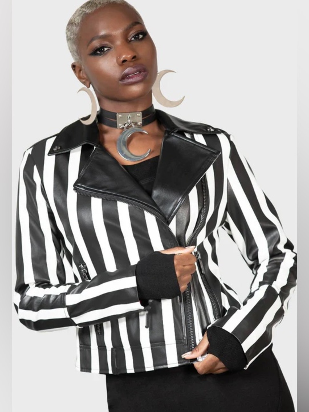 *Discontinued* Killstar Zuriel Biker Jacket Striped Motorcycle Jacket BNWT sz XL